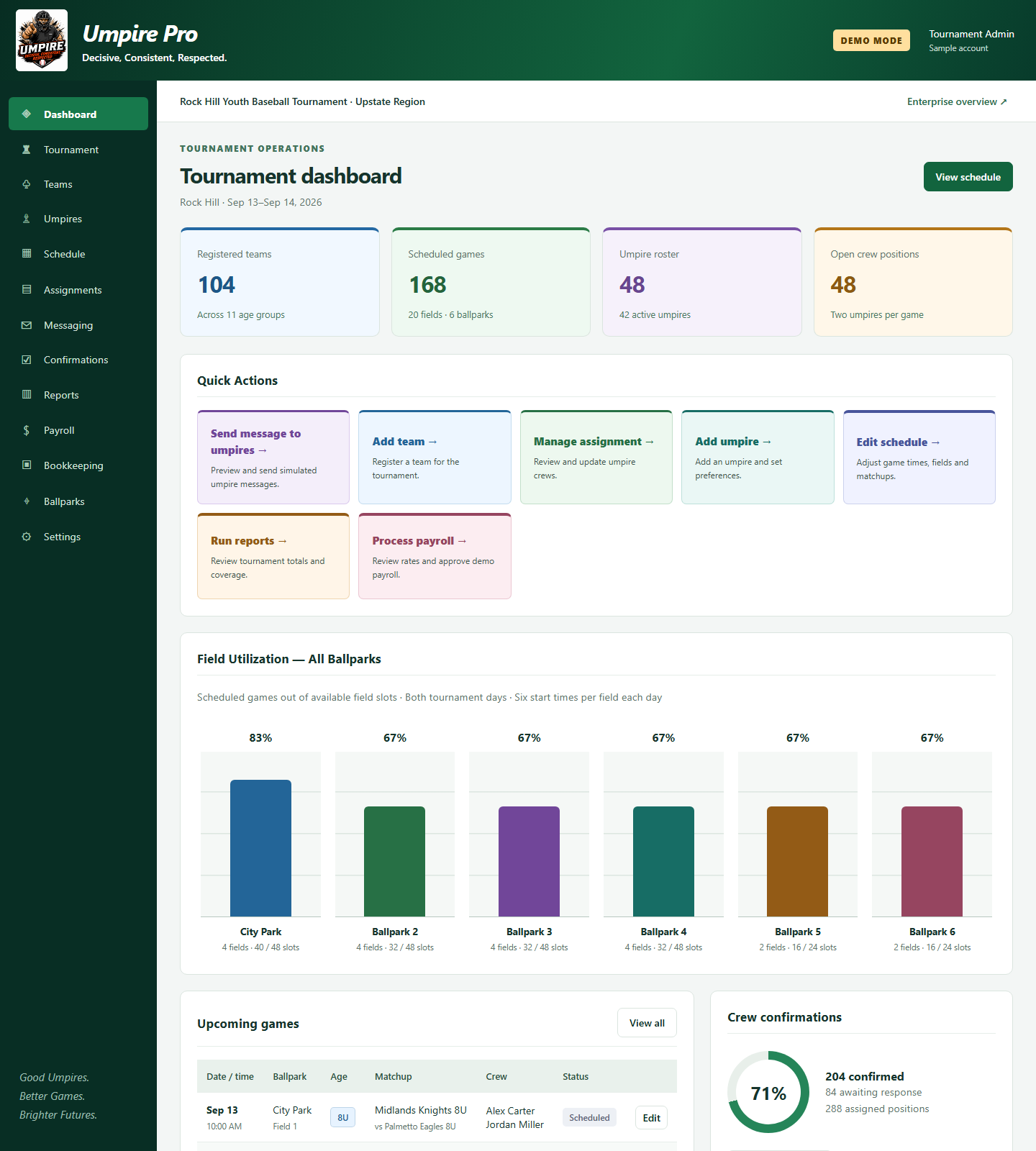 Umpire Pro Dashboard preview